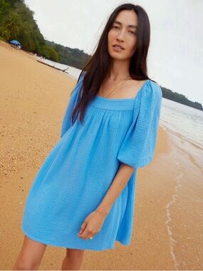Nation LTD Bright Blue Square-Neck Puff Sleeve Mini Dress Large Flawed